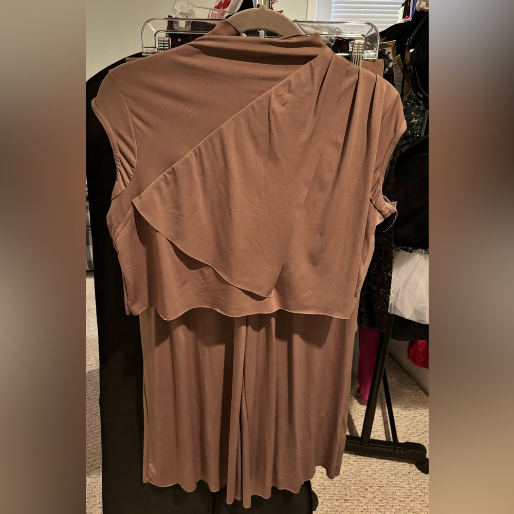Weissman Taupe Brown Draped Sleeveless Dress